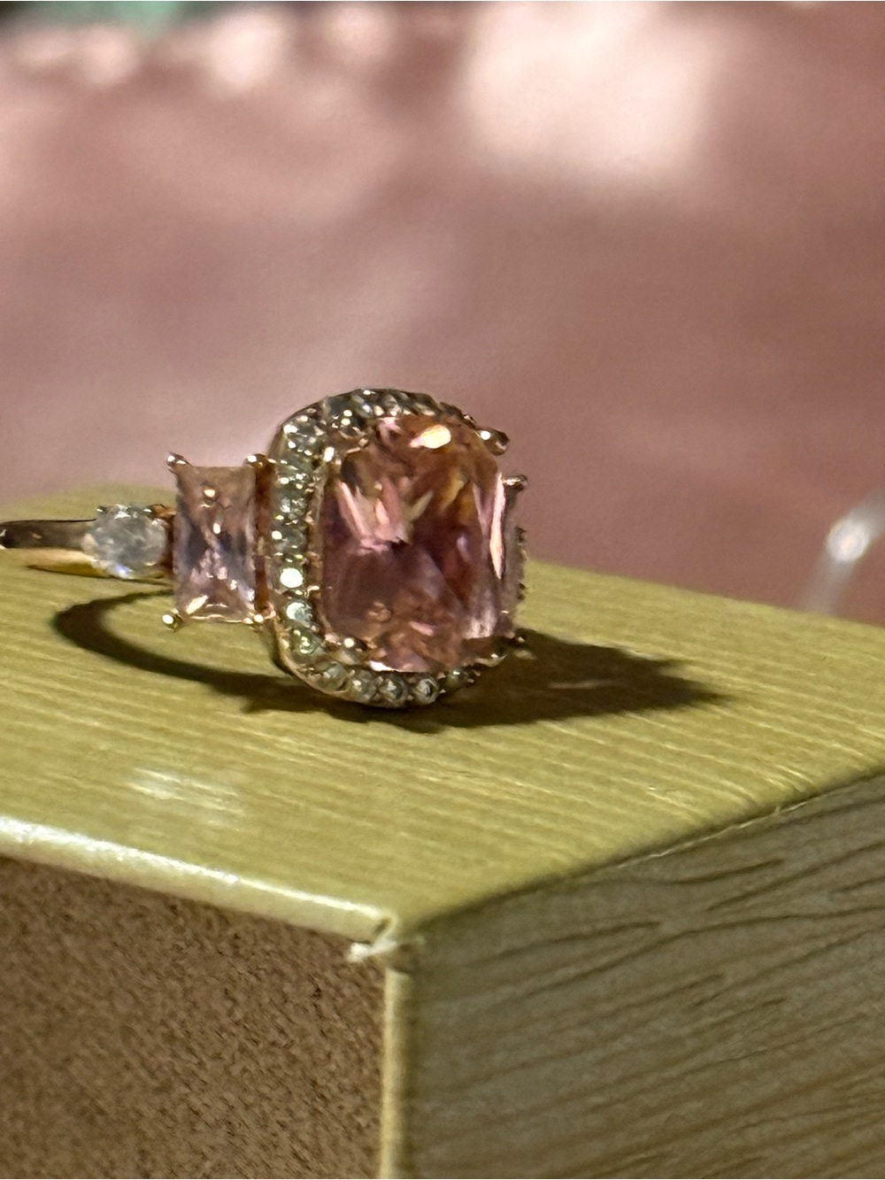 Elegant Simulated Pink Morganite Halo Cocktail Ring with White - Women Jewelry